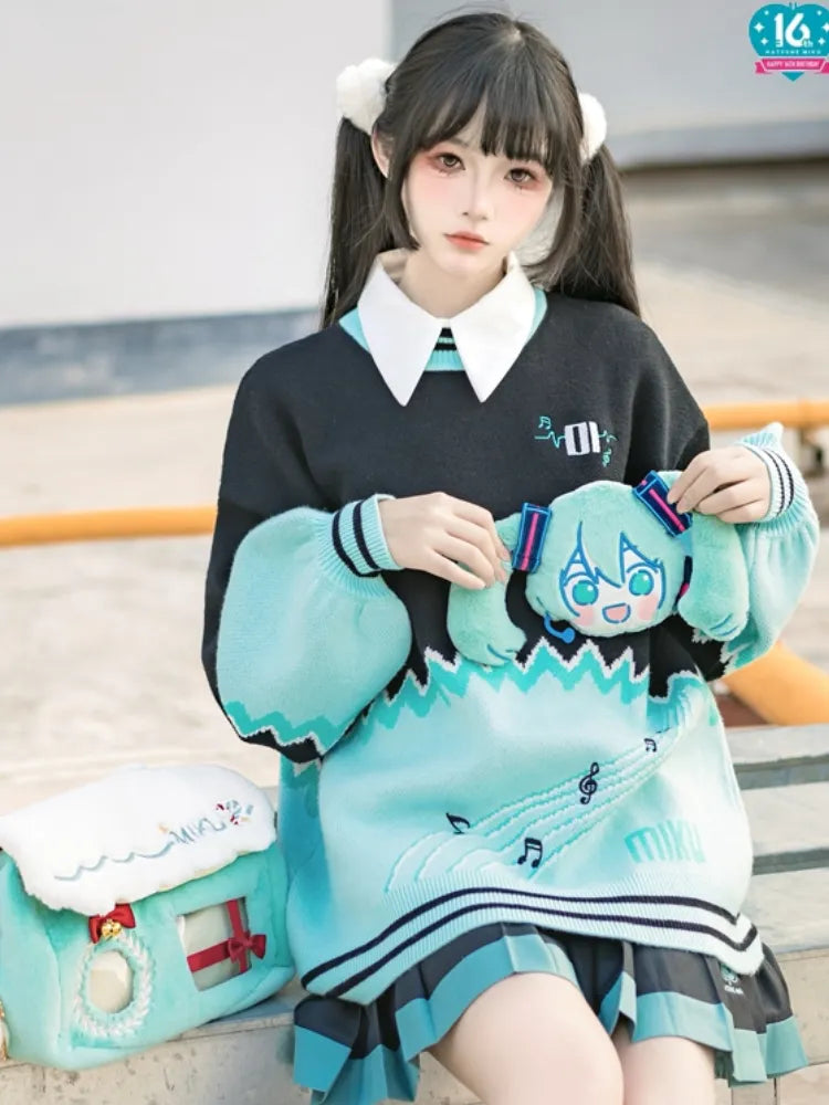 Hatsune Miku Collab Colorblock Design Sweater LuxeCosplay