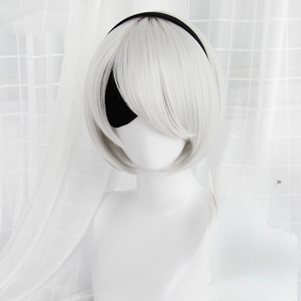 NieR:Automata 2B YoRHa No. 2 Type B Heroine Short White Bobo Heat Resistant Cosplay Costume Wig